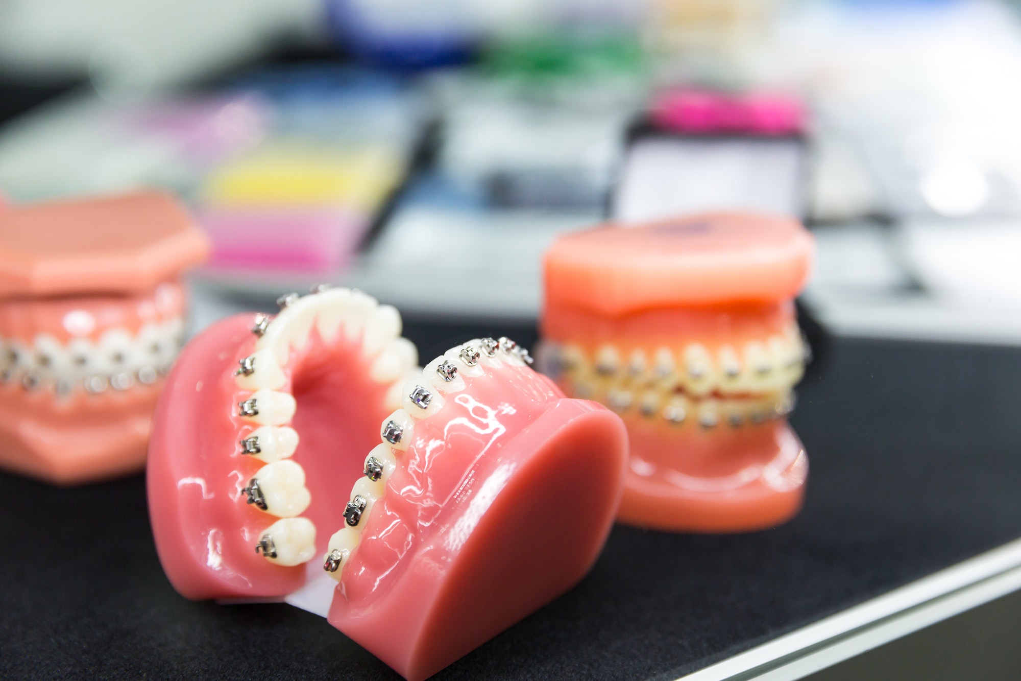 Dental or orthodontic tools, denture closeup